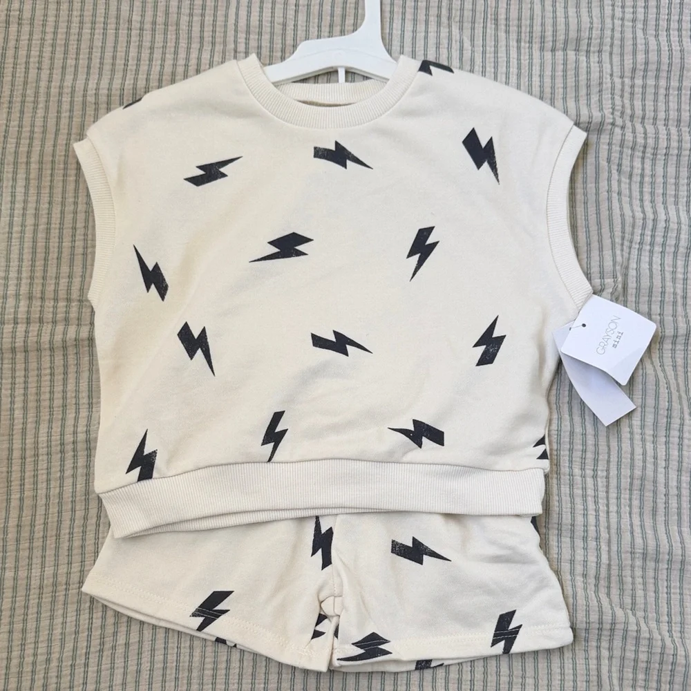 Grayson Mini Cream Lightning Bolt Knit Tank & Shorts Set